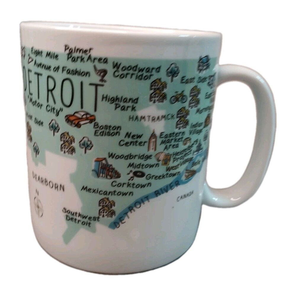 222 Fifth My Place DETROIT Oversized Mug White Preowned Coffee Mug Tea Cup